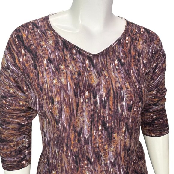 NEW Calvin Klein Dolman Sleeve Textured Knit Top Brown Purple Fall Boho Casual M - Picture 4 of 12
